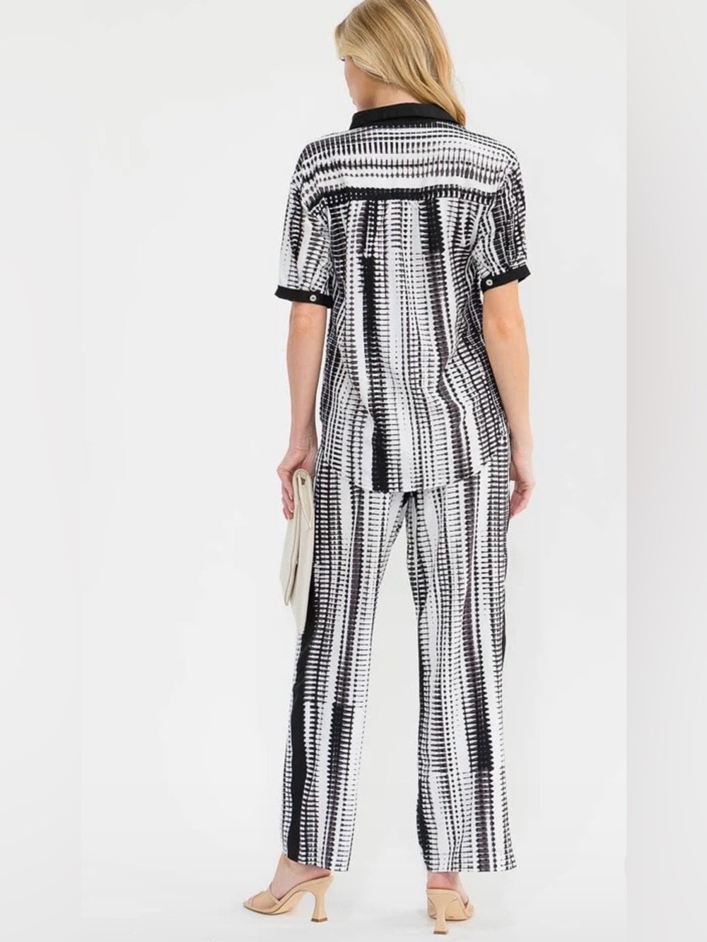 1165. 🩷Women's Black & White Striped Drawstring Wide-Leg Two Piece Set - Picture 4 of 4